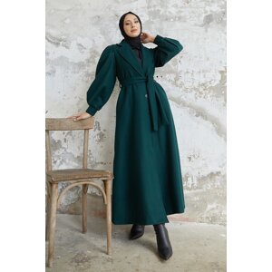 InStyle Diana Balloon Sleeve Belted Stamp Coat - Emerald