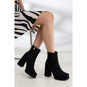 armonika Women's Black Flr720 Suede Above Ankle Boots with Flat Toe Side Zippered Platform Boots