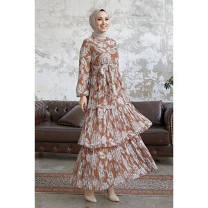 InStyle Layered Pleats Chiffon Hijab Dress - Camel