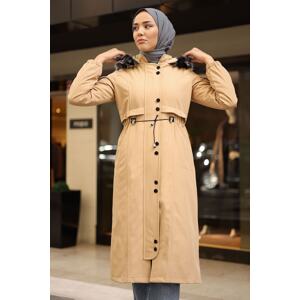 InStyle Cover Detail Pleated Sleeves 0303 Coat - Beige