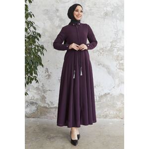 InStyle Sivya Collar Button Sash Knitted Abaya - Plum