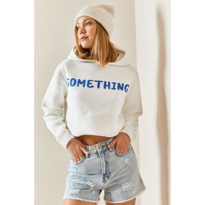 XHAN White Hooded & Text Crop Sweatshirt