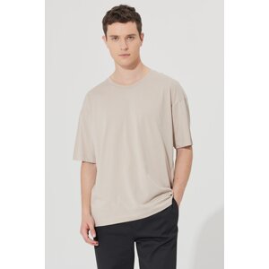 AC&Co / Altınyıldız Classics Men's Beige Oversize Wide Cut Crew Neck 100% Cotton T-Shirt