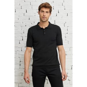 ALTINYILDIZ CLASSICS férfi fekete standard szabású normál szabású póló nyakú rövid ujjú kötöttáru póló
