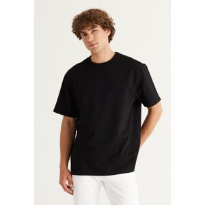ALTINYILDIZ CLASSICS Men's Black Comfort Fit Comfortable Cut, Crew Neck Cotton T-Shirt.