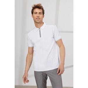 ALTINYILDIZ CLASSICS Men's White Slim Fit Slim Fit Polo Neck Short Sleeve Cotton T-Shirt.