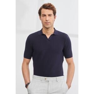 ALTINYILDIZ CLASSICS Men's Navy Blue Standard Fit Normal Cut Polo Collar Short Sleeved Knitwear.