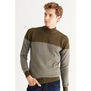 ALTINYILDIZ CLASSICS Men's Khaki-Grey Standard Fit Normal Cut, Half Turtleneck Patterned Knitwear Sweater.