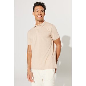 ALTINYILDIZ CLASSICS Men's Milk Brown-Ecru Slim Fit Slim Fit Polo Neck 100% Cotton Short Sleeve T-Shirt