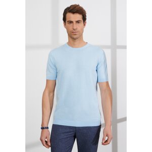ALTINYILDIZ CLASSICS Men's Blue Standard Fit Regular Fit Crew Neck 100% Cotton Short Sleeve Knitwear T-Shirt