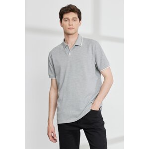 ALTINYILDIZ CLASSICS Men's Gray Melange Slim Fit Slim Fit Polo Neck 100% Cotton Short Sleeve T-Shirt