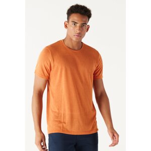 ALTINYILDIZ CLASSICS Men's Orange Slim Fit Slim Fit Crew Neck Short Sleeve Linen Look T-Shirt