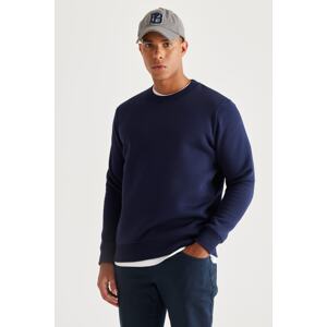 AC&Co / Altınyıldız Classics Men's Navy Blue Standard Fit Normal Cut Inner Fleece 3 Thread Crew Neck Cotton Sweatshirt