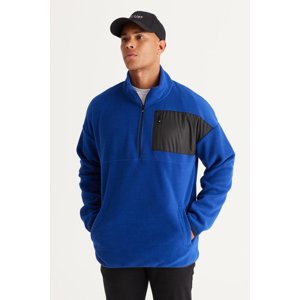 AC&Co / Altınyıldız Classics Men's Saks Oversize Loose Cut Stand-Up Bato Collar Pocket Detailed Zipper Cold-Proof Fleece Sweatshirt