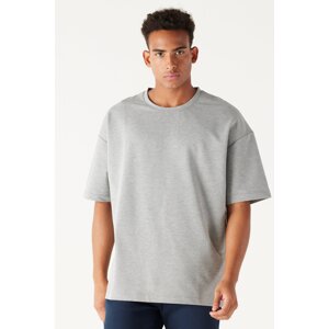 AC&Co / Altınyıldız Classics Men's Gray Melange Oversized Loose Fit Crew Neck Short Sleeved Sweatshirt T-Shirt.
