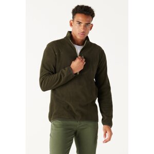 AC&Co / Altınyıldız Classics Men's Khaki Standard Fit Normal Cut Zippered High Bato Neck Heat-Proof Fleece Sweatshirt