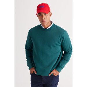 AC&Co / Altınyıldız Classics Men's Dark Green Standard Fit Regular Cut Inner Fleece 3 Thread Crew Neck Cotton Sweatshirt