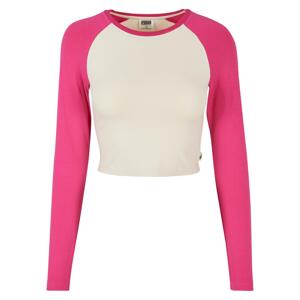 Women's Organic Cropped Retro Baseball Longsleeve Whitesand/Hibiscus Pink