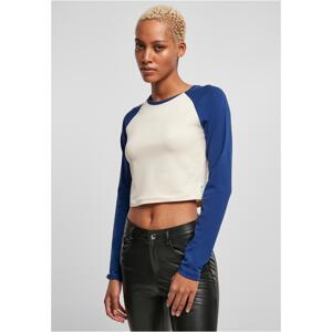 Women's Organic Cropped Retro Baseball Long Sleeves, White Sand/Space Blue