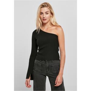 Women's sweater with short ribbed knit with one sleeves, black