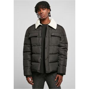 Sherpa Collar Padded Shirt Jacket Black