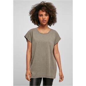 Women's dark khaki T-shirt with extended shoulder