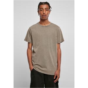 Dark khaki T-shirt with a round neckline, acid washed