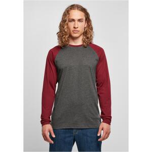 Contrasting long-sleeved raglan charcoal/cherry