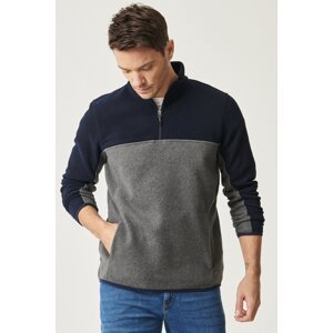 AC&Co / Altınyıldız Classics Men's Navy Blue-anthracite Standard Fit, Normal Cut Daily Comfortable Two-tone Fleece Sport Sweatshirt.