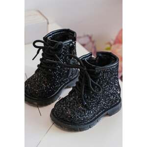 Children's glittering insulated zipper ankle boots, black Saussa