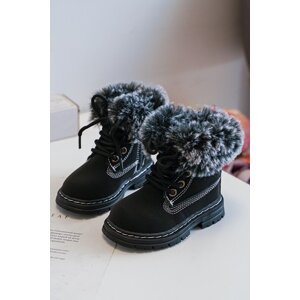 Children's Trapper Shoes with Zipper and Fur, Black Gerande