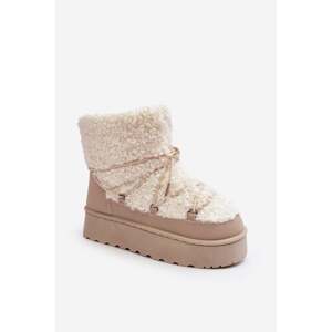 Women's lace-up snow boots with thick soles, beige Loso