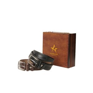 ALTINYILDIZ CLASSICS Men's Black-brown Black-brown 2-Piece Suit Belt with Special Gift Box