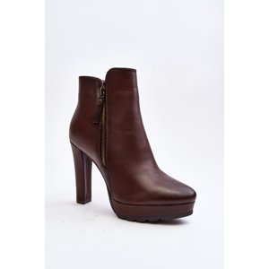 Brown Inezma high-heeled ankle boots with zippers