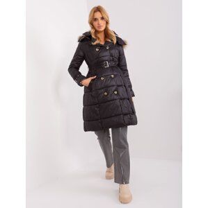 Black quilted winter jacket with buttons