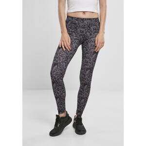 Női leggings AOP hibiszkusz fekete