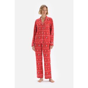 Dagi Red Long Sleeve Snoopy Printed Undergraduate Shirt Pajamas Set