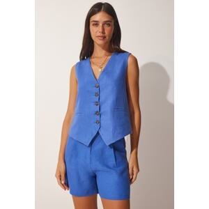 Happiness İstanbul Women's Blue Linen Vest Shorts Set