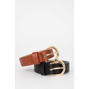 DEFACTO Woman Oval Buckle Faux Leather Dual Classic Belt