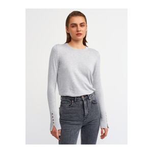 Dilvin 1267 Crew Neck Sweater with Drops in the Middle of the sleeves-gray Melange