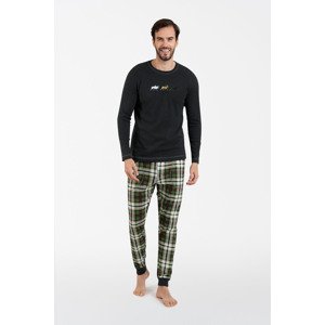 Men's pajamas Seward long sleeves, long pants - dark melange/print