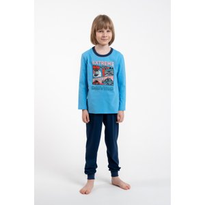 Boys' Pajamas, Long Sleeves, Long Pants - Blue/Navy Blue