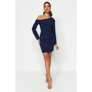 Trendyol Navy Blue Fitted Draped Elegant Evening Dress