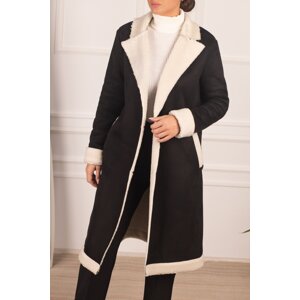 armonika Women's Black Pocket Long Suede Coat