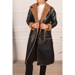 armonika Women's Mink Pocket Detailed Buttoned Leather Long Coat