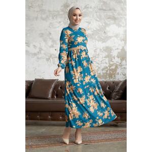 InStyle Elfina Floral Hijab Dress with Straw Belt - Indigo