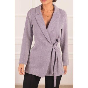 armonika Women's Purple Tie Herringbone Patterned Cachet Jacket