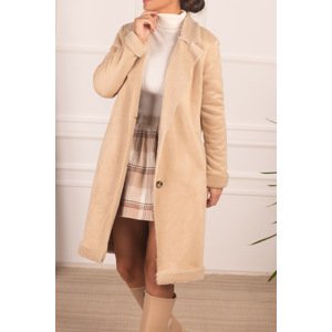 armonika Women's Beige Long Suede Coat with Pockets and Fur Inside