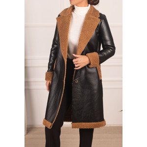 armonika Women's Mink Long Leather Coat with Pocket and Shearling