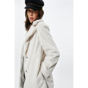 Koton Plush Coat Buttoned Jacket Collar Lined